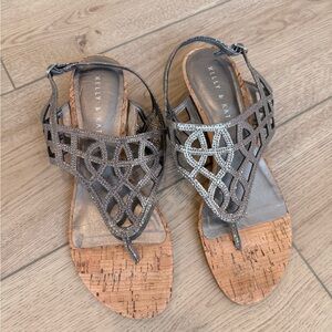 Kelly & Katie Silver Metallic Sandals with Cork Wedge